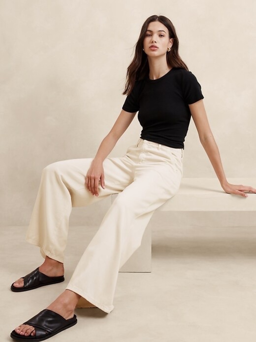 Banana Republic Factory Ultra High Rise Wide Leg Trouser Ivory Jean 29/8 petite